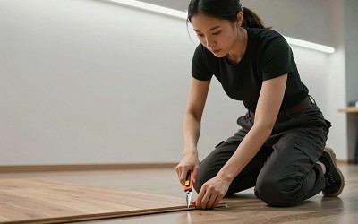 彰化臥室採用溫暖色調的無縫PVC地板